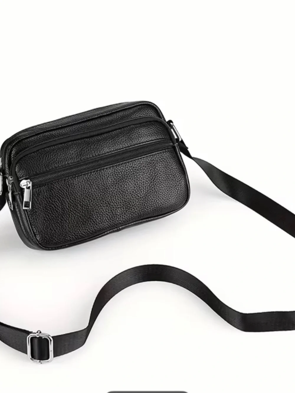 Unisex small black leather bag